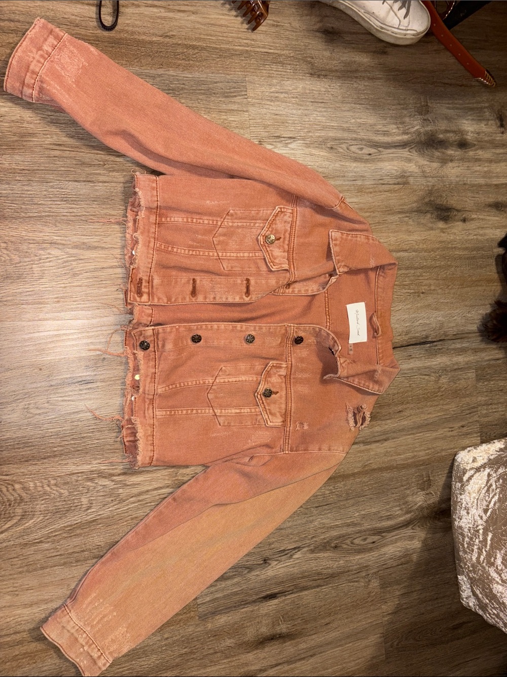 Mustard Seed Cropped Denim Jacket in pink Size Small